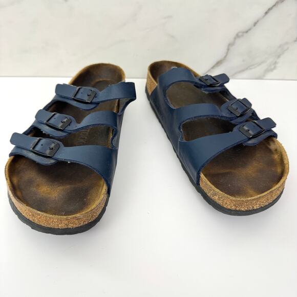 Birkenstock Womens Florida Birko-Flor Soft Bed Sandal Size 40 / 9 Vegan Blue - Picture 1 of 11